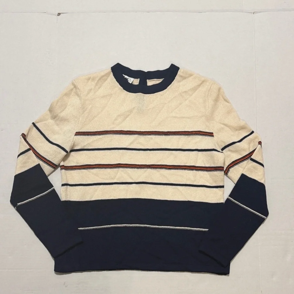 Vintage SJK St. John Womens Knit Pullover Sweater 12 Black Ivory Classic Striped